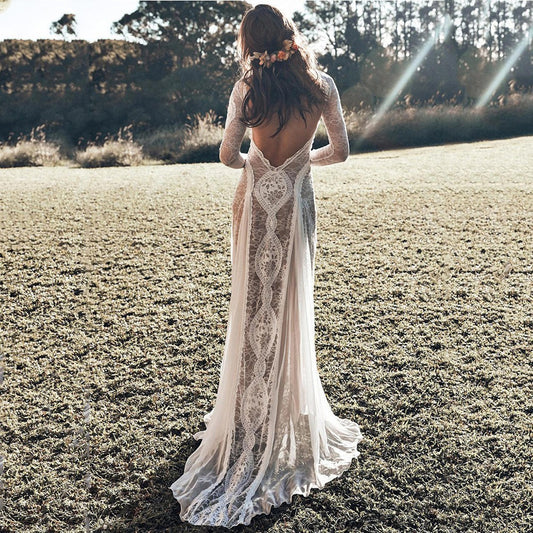 Elegant Lace Wedding Dress – Bohemian Inspired Long Sleeve Bridal Gown