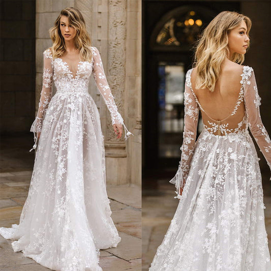 Elegant Floral Lace Wedding Dress – Timeless Romance