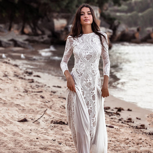 Elegant Lace Wedding Dress – Bohemian Inspired Long Sleeve Bridal Gown