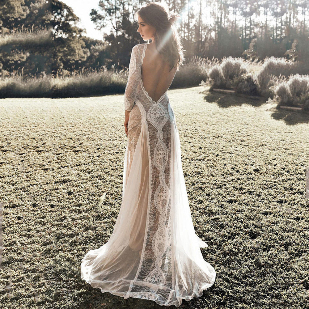 Elegant Lace Wedding Dress – Bohemian Inspired Long Sleeve Bridal Gown
